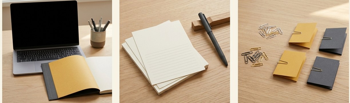 AI-generated editorial illustration: laptop and open task notebook.
