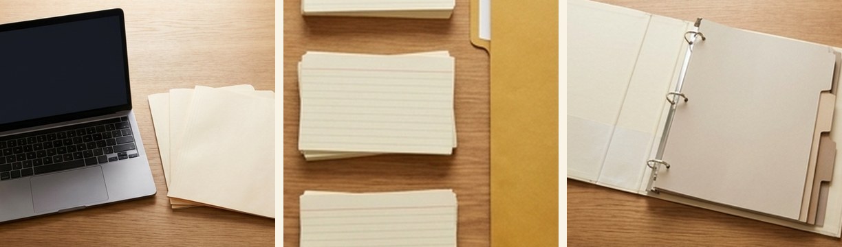 AI-generated editorial illustration: laptop and document folders.